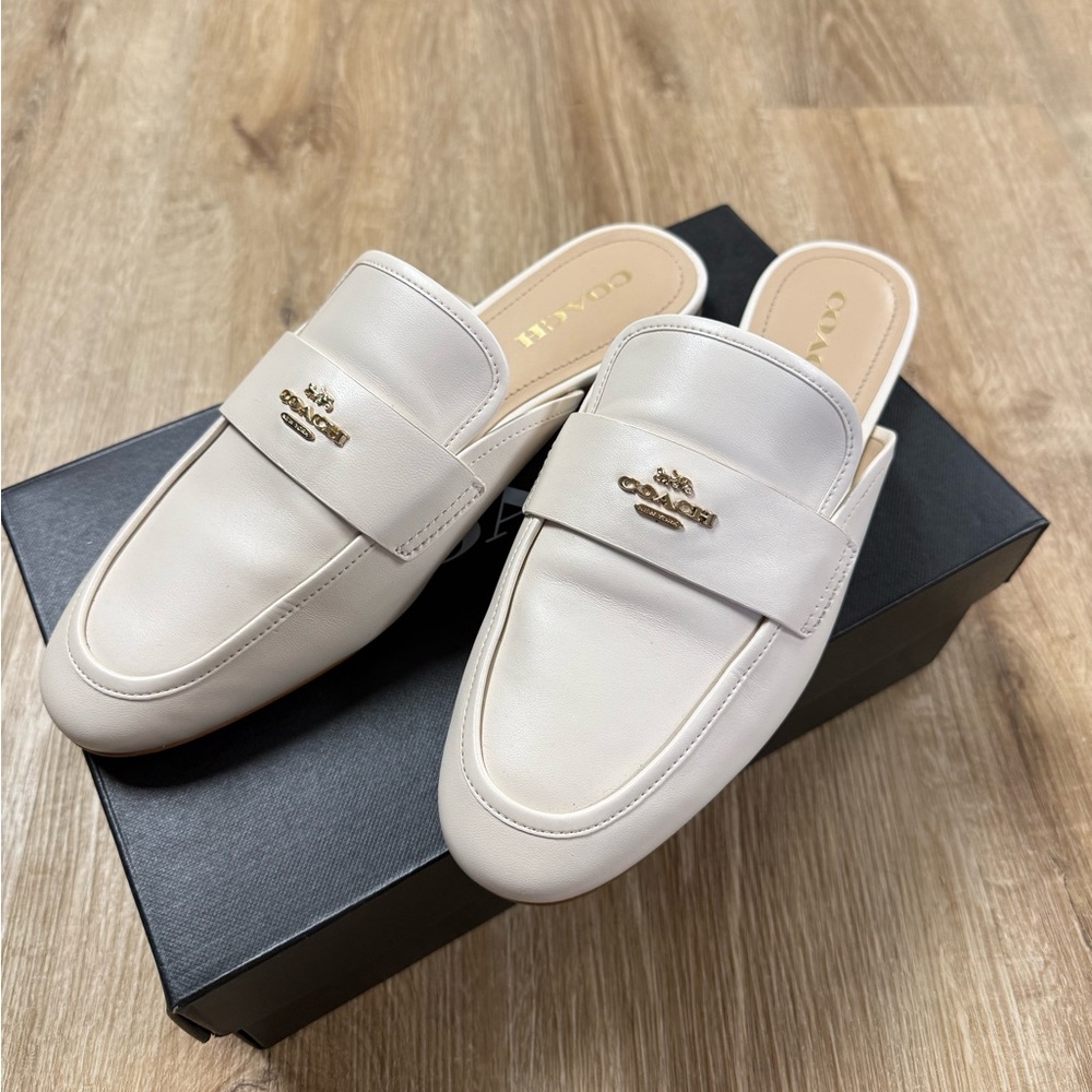 Coach Samie Slide On Mike Cream Leather Slip-On Loafers 10